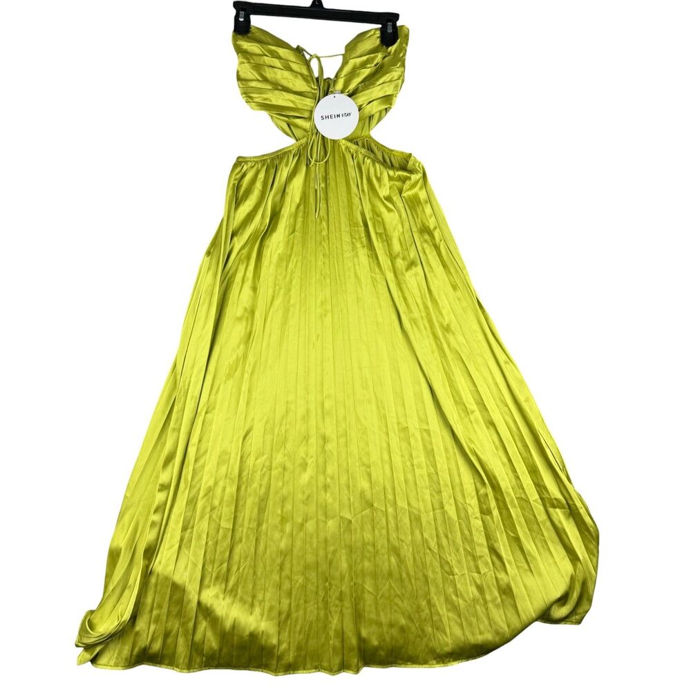 SHEIN Dress Women's Medium 6 Green Sleeveless VCAY Cut Out Waist Solid Cute NWT